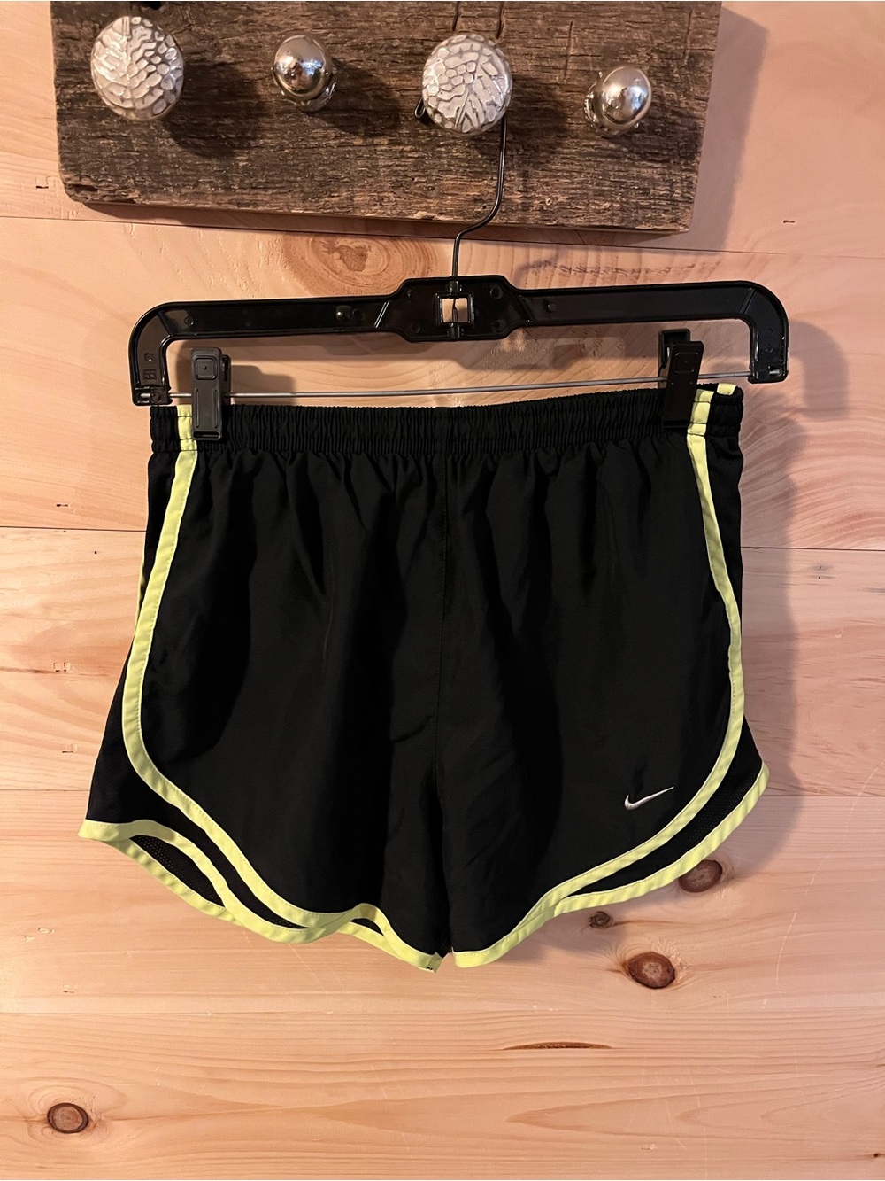Nike Dri-Fit Women’s Black Running Shorts with Yellow Trim Size Small